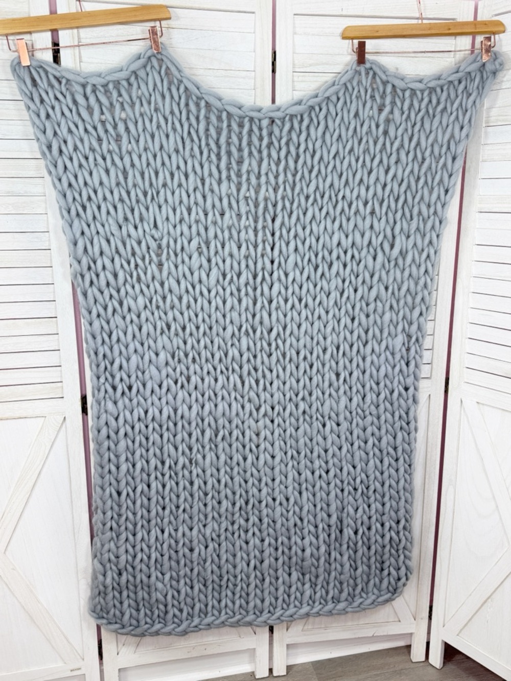 Chunky Yarn Knitted‎ Throw Blanket Grey 44 x 38